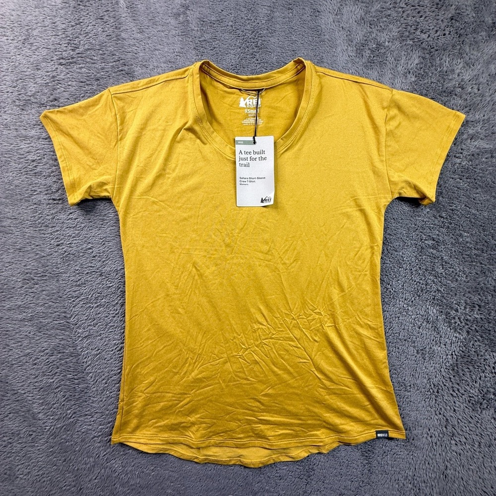 REI Co-op Womens XS Sahara Short Sleeve Crew T-Shirt Golden Yellow UPF 30 NWT